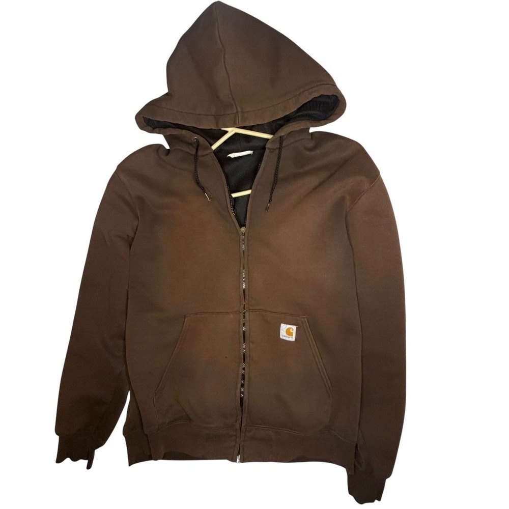 Vintage 90's Carhartt Faded Thermal Lined Full Zip Hoodie Sweatshirt Mens Large